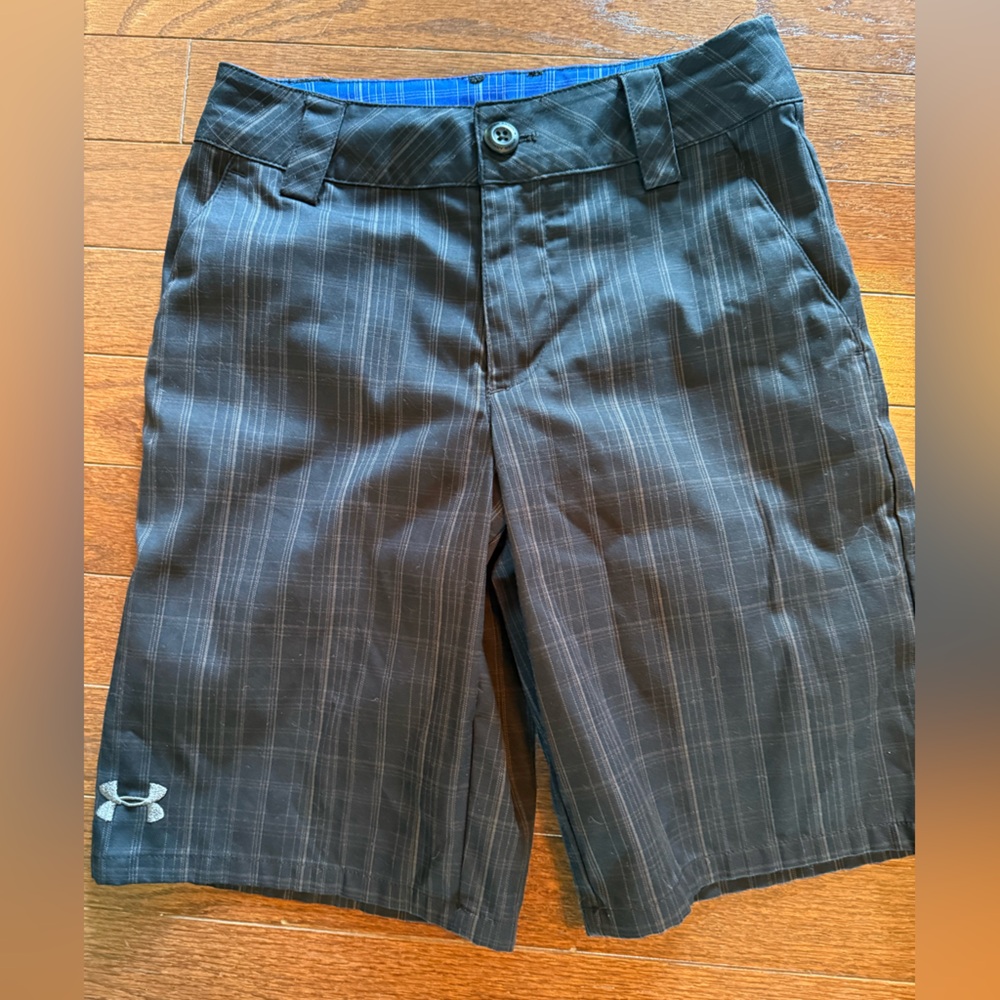 Youth- Under Armour Black Plaid Shorts